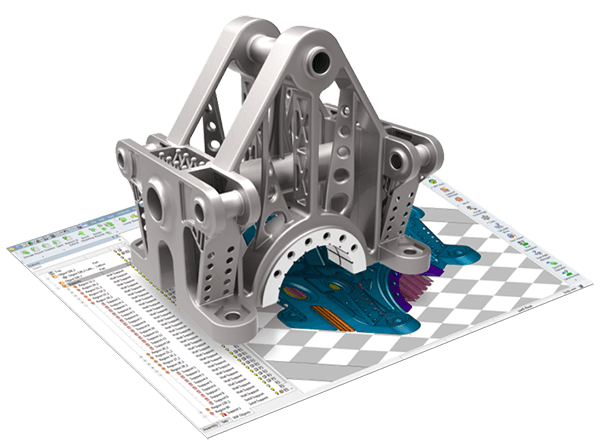 Användargränssnitt i 3DXpert som visar detaljerad modellhantering och strukturförberedelse för industriell 3D-printing.