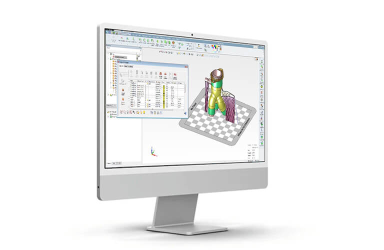 Skärmbild från 3DXpert-programvaran som visar förberedelse av en 3D-modell för additiv tillverkning i metall.